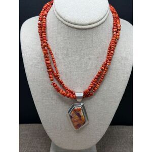 Jay King Desert Rose Trading 925 Sterling Spiny Oyster & Coral Necklace
